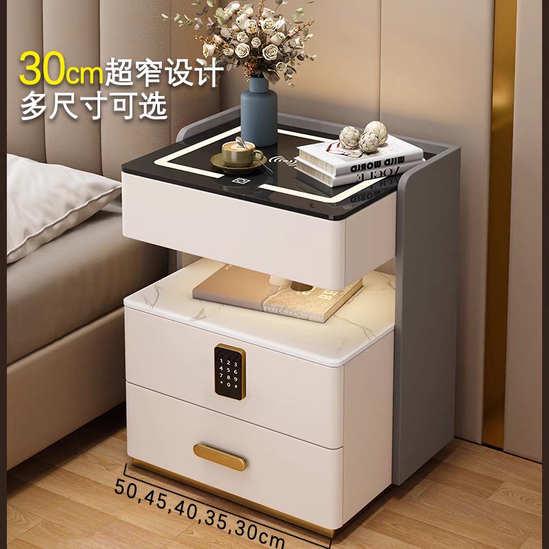 智能床头柜多功能收纳实木轻奢简约现代免安装卧室充电储物床边柜