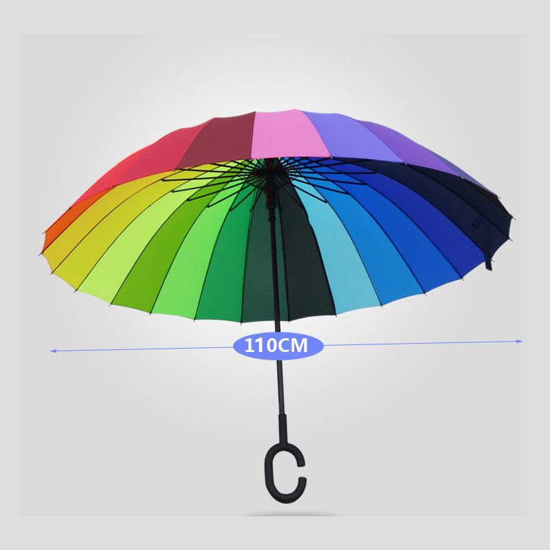 长柄雨伞24骨直柄大伞自动双人防风车用彩虹伞带防水套定制印logo