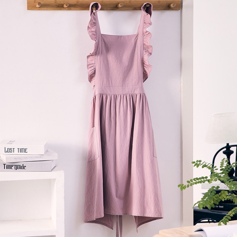 法式围裙女厨房家用荷叶花边罩群定制logo工作服幼师加大罩衣印字