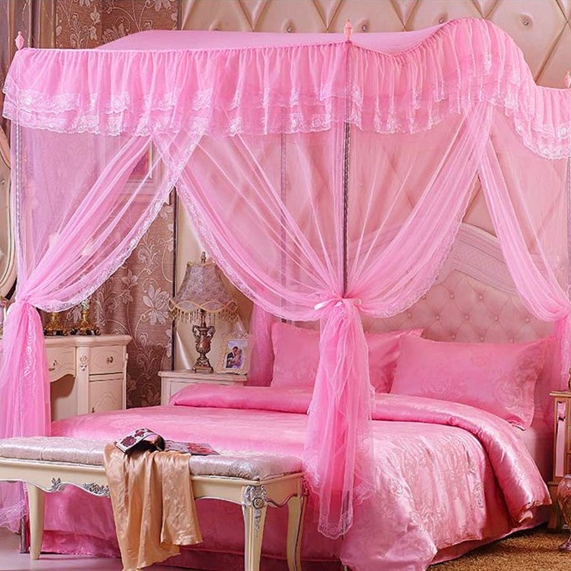 单蚊帐光帐纱 三开门 加厚加高不锈钢支架落地宫廷式公主拱形蚊帐