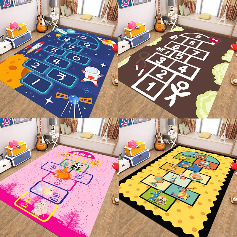 地毯卧室长方形卡通儿童宝宝房间布置跳房子格子飞机游戏地垫男孩