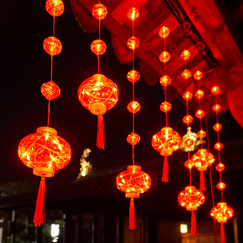 2023新年装饰小彩灯串灯闪灯发光福字灯笼春节家用过年阳台装饰灯