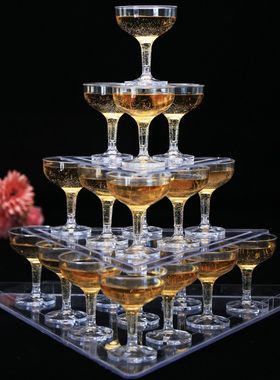 新款香槟塔三层三角形婚庆酒塔用品亚克力杯塔婚礼布置酒杯防水槽