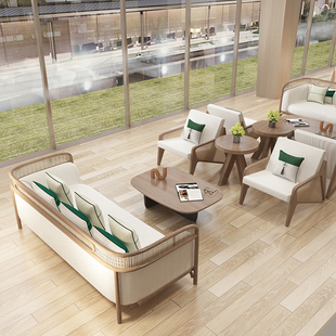 新中式实木藤编沙发酒店会所民宿样品屋展示中心接待卡座设计师侘