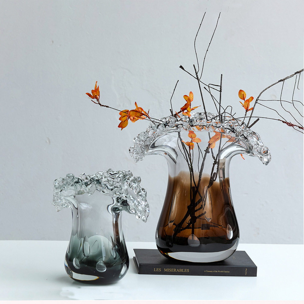 怡露创意轻奢波浪花边厚重琉璃花瓶插花摆件手工软装新品工艺批发,模玩/动漫/周边/娃圈三坑/桌游,文化/体育周边,淘宝优惠券,粉丝福利购,淘宝优惠卷