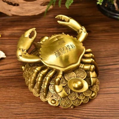 纯铜金钱螃蟹摆件 九运吉祥物 横行无忌天机蟹横财将军家居装饰品