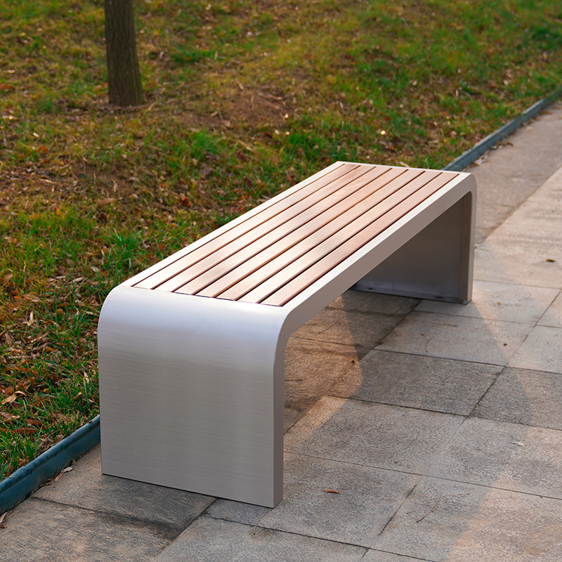 户外公园椅 不锈钢坐凳 防腐木休闲椅 商场创意休闲凳