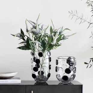 手工制作黑白北欧轻奢厚重琉璃玻璃花瓶样板房客厅餐桌玄关卧室花