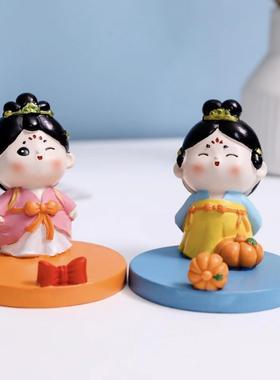可爱手机支架唐代仕女宫女公主治愈系桌面实用装饰品创意小摆件