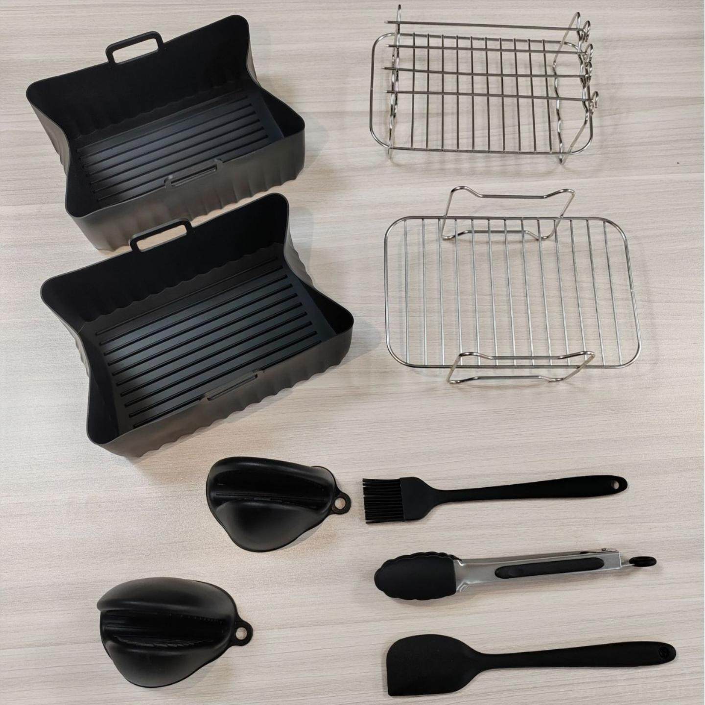 空气炸锅配件套装7件套双锅配件双锅烤架长方形烤箱不锈钢烤架,厨房电器,空气炸锅配件耗材,淘宝优惠券,粉丝福利购,淘宝优惠卷