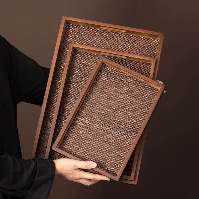 餐厅专用复古胡桃木茶具茶盘茶杯出菜托盘家用客厅茶几杯子点心盘