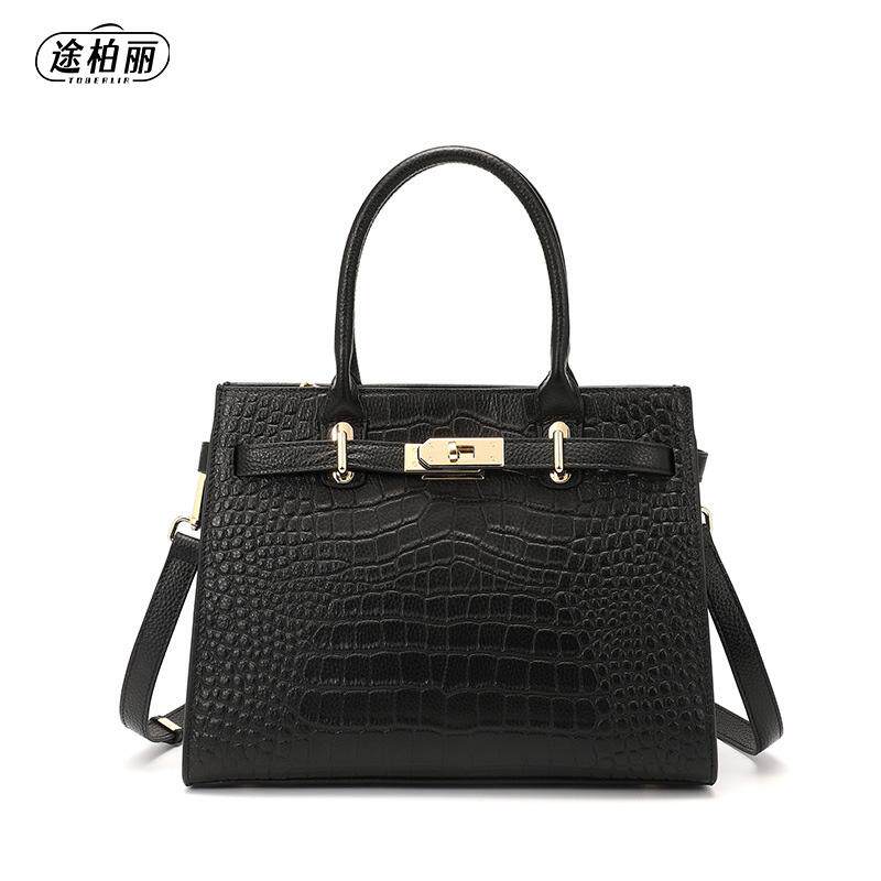 TOBERLIR/途柏丽真皮女包新款时尚女士手提包鳄鱼纹戴妃包大容量