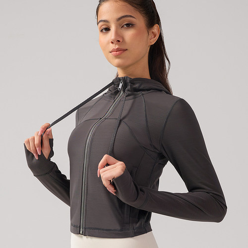 大牌同款网纱连帽衫瑜伽外套女