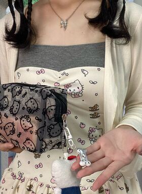 新款可爱kitty猫印花网纱补妆化妆包便携式随身携带洗漱包收纳包