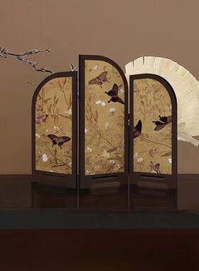 中古风墨竹小屏风桌面摆件新中式茶桌家居边柜玄关装饰品复古摆画