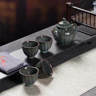 一壶四杯铁胎冰裂纹开片茶壶家用手工茶杯 龙泉青瓷功夫茶具套装