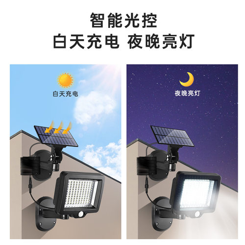 太阳能感应墙壁灯道路照明人体壁灯可摇头分体防水路灯led灯智能
