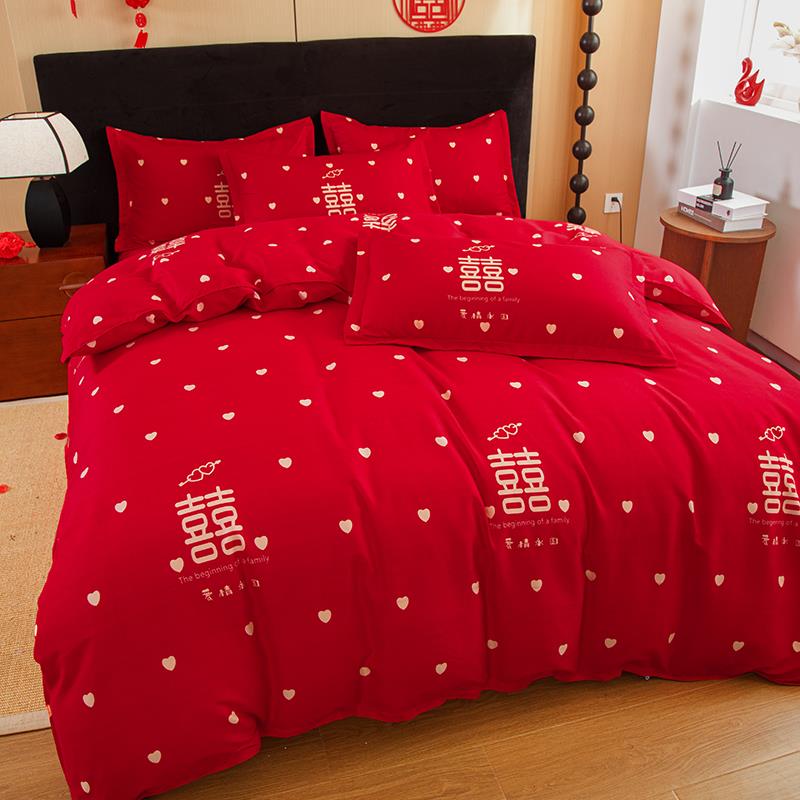 大红色结婚酒店四件套一次性红床单被套婚房布置新婚床上用品婚礼