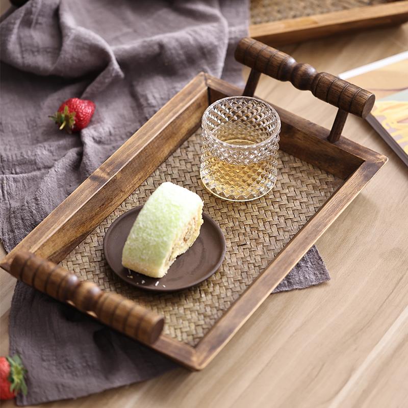 异丽木质盘子中古托盘泰式实木美容院茶盘复古中式家用茶杯茶托盘
