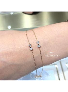 高档日本18玫K金蝴蝶结纯钻石手链女黄.金爱心形纯银手镯手环瑰金