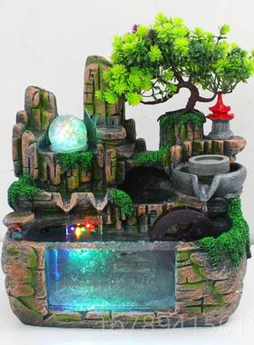 高档创意品礼小假流水桌公面摆件装饰加湿器办室工山艺品