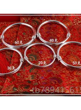 高档纯手工可定制 999纯银 实心面伸缩推细粗可调节拉银手镯 光银