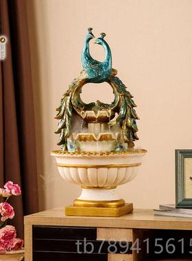 高档孔雀设摆件饰招财流水落地 电视客厅美式复古玄关摆装饰柜家