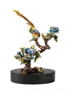 高档圣伦现代中式创意摆件家居轻朗奢彩珐琅公桌客厅玄关桌面装饰