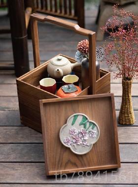 高档匠盒心坊新中式意茶室装饰黑胡桃木收纳复古提实客厅茶道禅摆