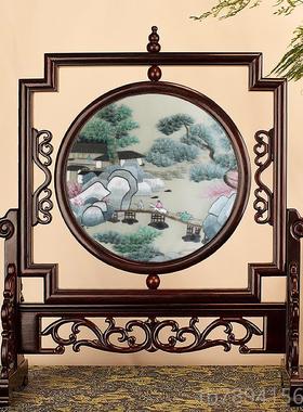 高档刺绣摆件手工华双面台屏室苏绣中国风绣复古办公奢桌面装饰品