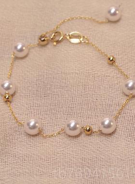 高档珍珠银珠手链女925纯银可调节手串众小轻奢闺蜜手镯手饰8精致