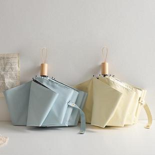 木柄少女莫兰迪色手动晴雨两用伞防晒紫外线 线折叠黑胶纯色遮遮