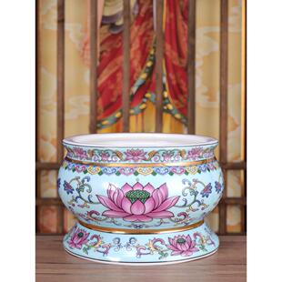珐琅彩莲花香炉陶瓷供佛家用敬神佛前贡奉观音佛堂佛具插线香青色
