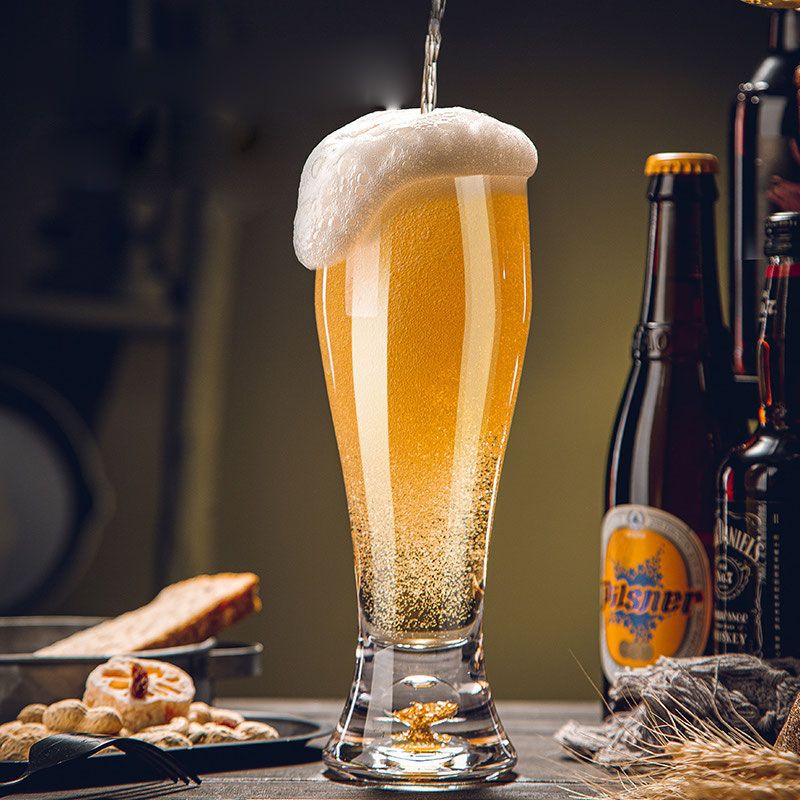 创意加厚金箔啤酒杯高档水晶玻璃精酿小麦大力神杯白啤扎啤杯大号