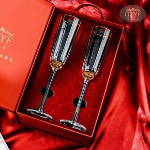 轻奢香槟杯家用高颜值礼盒装 高档水晶玻璃高脚杯情侣杯子一对送礼