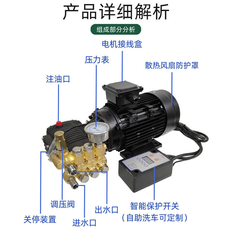 高压清洗机220V国标电机加泵头组合商用洗车机380V陶瓷柱塞铜泵头