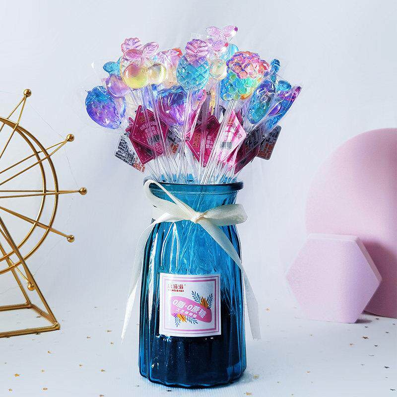 动物水果造型无蔗糖长杆水晶棒棒糖儿童零食花束糖果情人节礼物