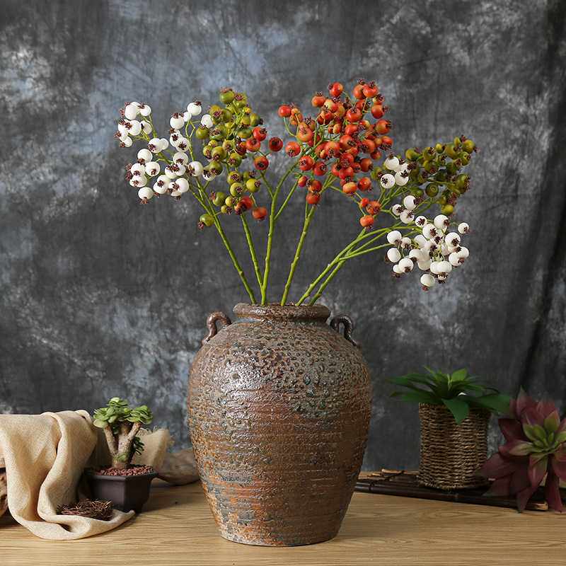 仿真野玫瑰果  果子果实枝叶花艺家居摆件欧式美式创意装饰花