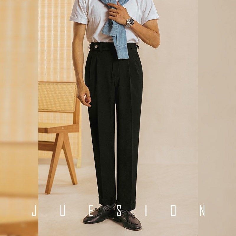JUESION 泡泡纱休闲西裤男夏季直通宽松意式那不勒斯春秋长款裤子