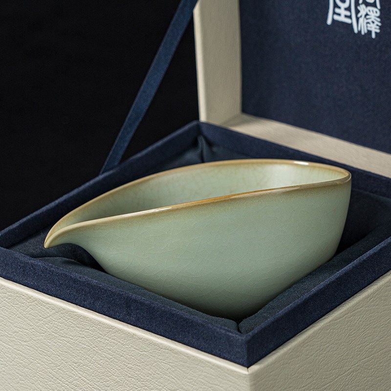汝窑公道杯分茶器周泽堂汝瓷茶具配件景德镇复古手工青瓷礼盒装