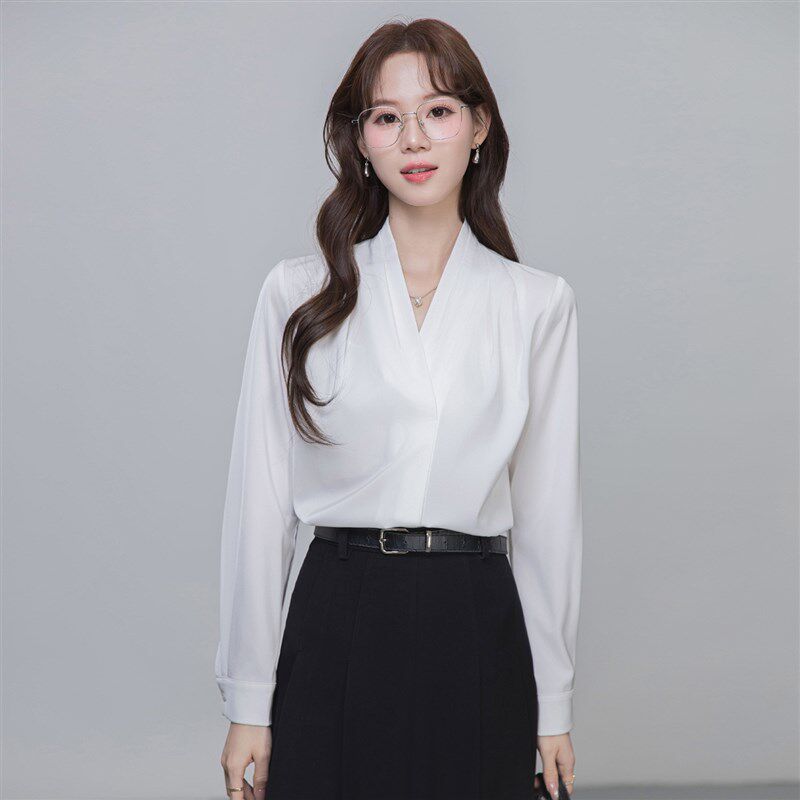 新款V领长袖衬衫雪纺简约显瘦 - 启全企店出品