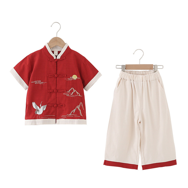 男童唐装套装汉服儿童宝宝周岁宴礼服中国风古装抓周服装夏季短袖