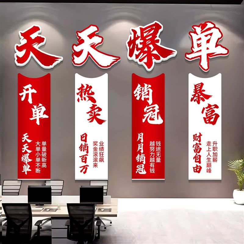 办公室墙面装饰挂画企业文化背景墙公司氛围布置壁画励志标语贴纸,家居饰品,文化墙贴,淘宝优惠券,粉丝福利购,淘宝优惠卷