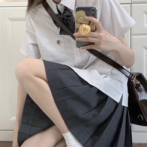 星星抱月球草稿纸jk制服格子白色衬衫女春夏长袖上衣高中生学院风