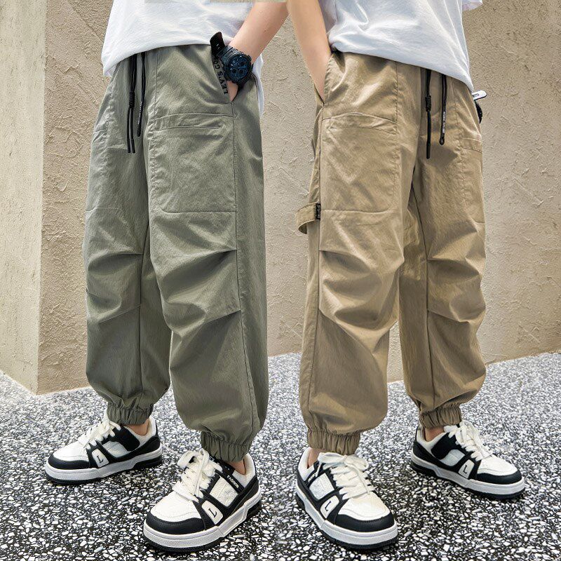 男童裤子夏季2024新款儿童大童夏天纯棉工装长裤宽松防蚊休闲薄款