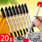 双头记号笔不掉色勾线笔防水防油美术专用小学生黑笔油墨笔油性笔