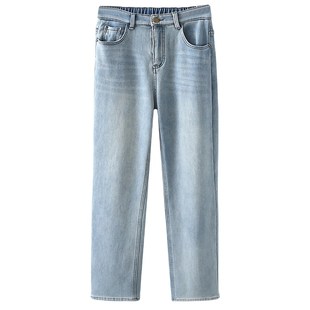 冬装新款直筒加绒牛仔裤女大码胖mm宽松显瘦弹力加厚休闲裤长裤子