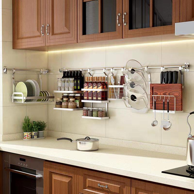 洁臣不锈钢厨房置物架壁挂免打孔刀架一体多功能家用碗架省空间