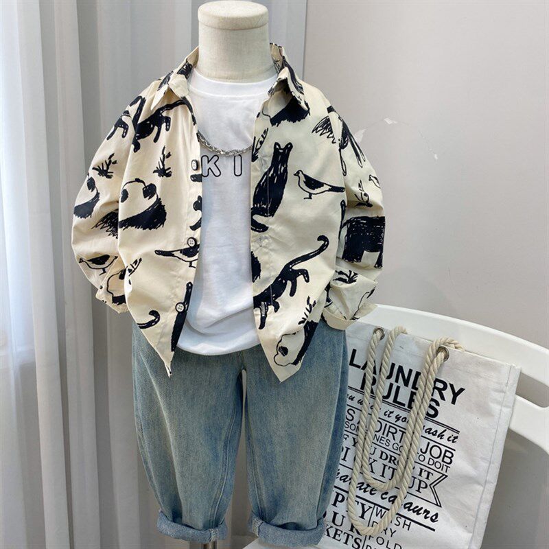 男童衬衫长袖2024新款春秋薄款儿童衬衣休闲宝宝开衫潮男孩中小童