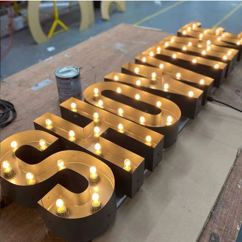 定制户外门头酒吧咖啡店烤漆LOGO复古广告落地灯泡发光字招牌